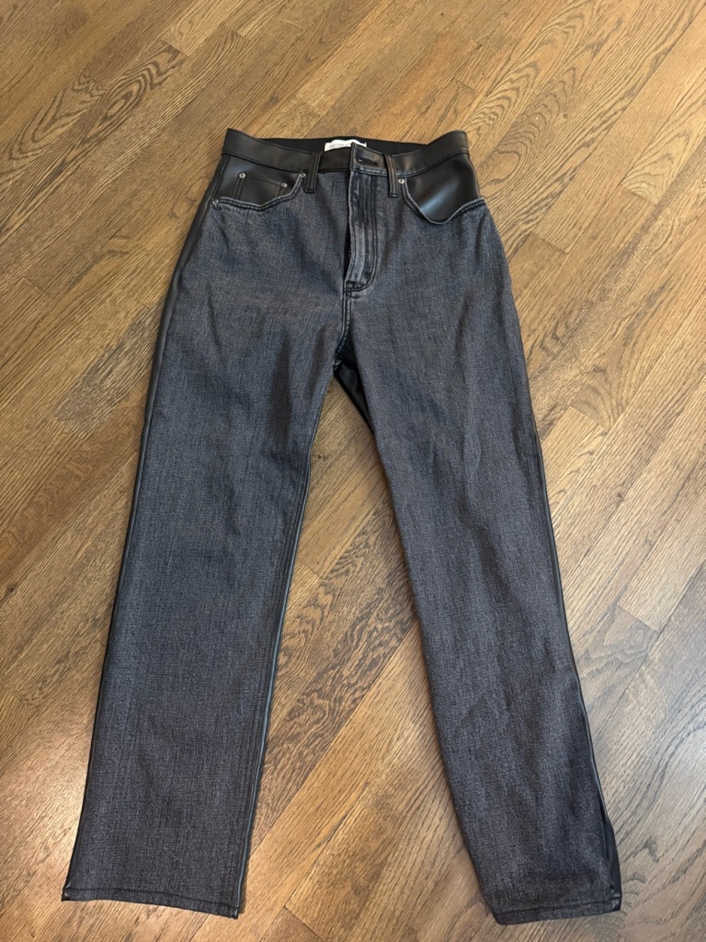 Women’s Black Straight-Leg Jeans with Leather on back